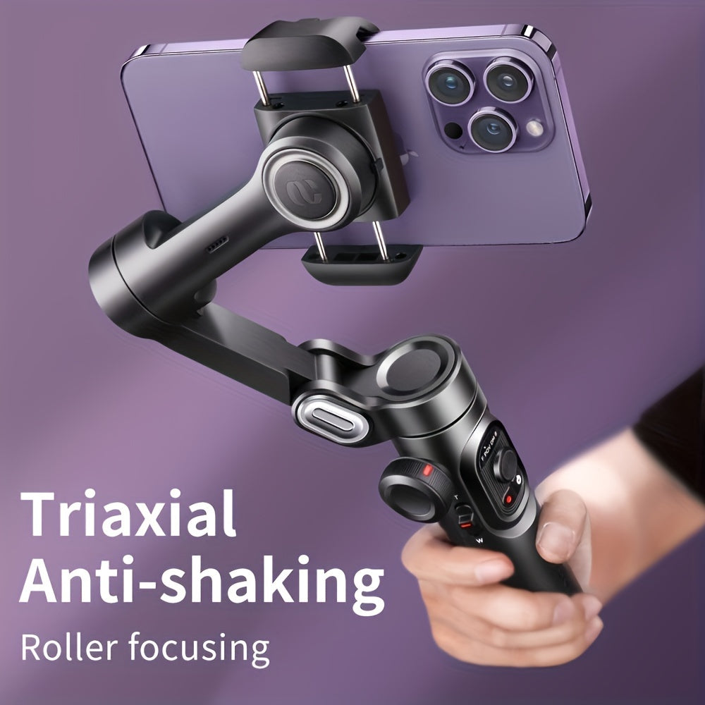 [Gimbal Stabilizer] AOCHUAN Foldable Portable Gimbal: 3-axis Stabilization, 360-degree Rotation, AI Automatic Face Tracking, Built-in Extendable Pole, Magnetic Wireless Remote Control With Panoramic Gesture Control Ideal For Vlogging