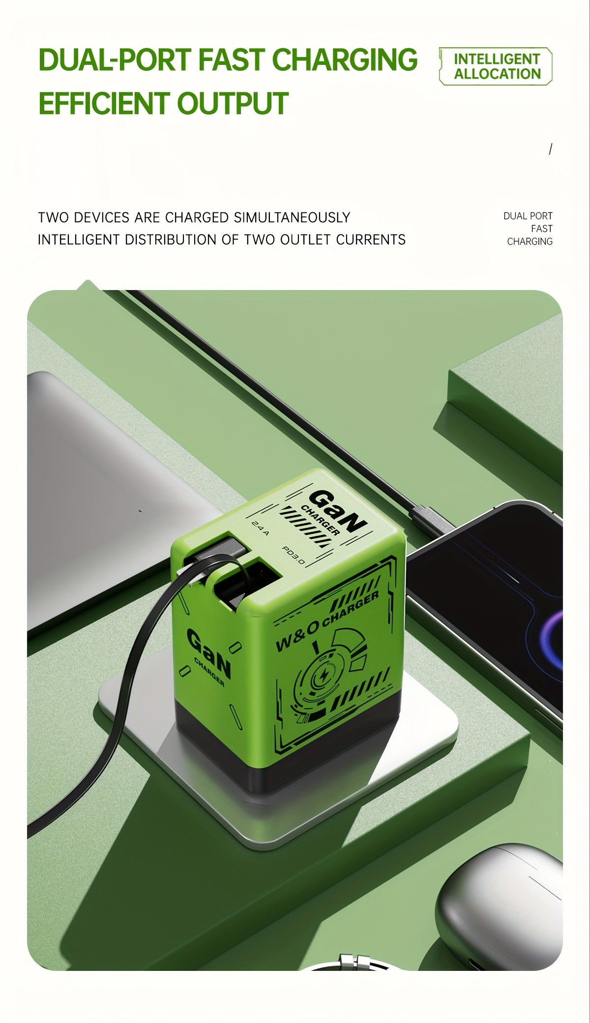 [Christmas Gift] Portable 66W/120W Gan Fast Charger With Retractable Cable And Foldable Plug, With Portable Retractable Charging Plug, Travel Adapter For Iphone 17/16/Pro/Pro Max/15/14, For Galaxy/Ultra Series - Green/Yellow/Black - Christmas Gift