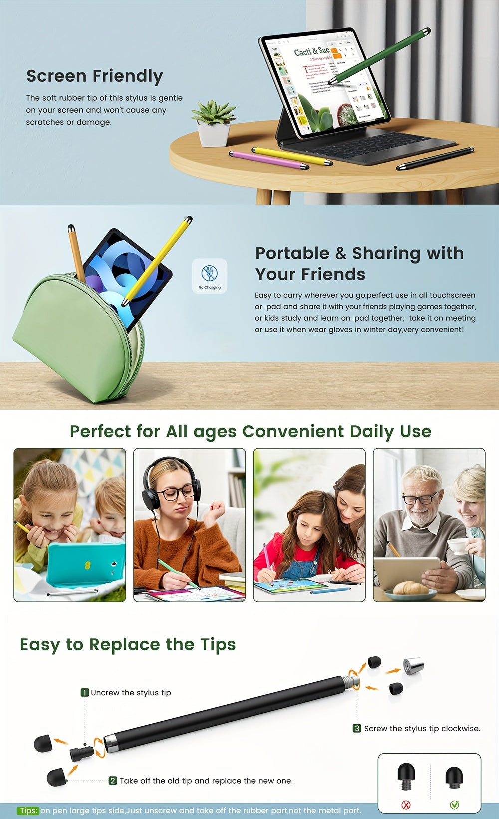 Stylus (10pcs), Stylus Pen for Touchscreen, High Precision and Sensitivity Stylus Pen for Android Smartphone and Tablets, Compatible with Capacitive Touch Screen Student Gift Idea