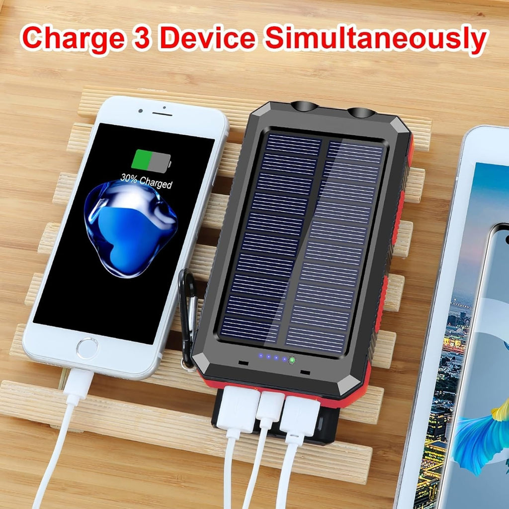 [Outdoor Camping] 20000Mah USB Portable Charger Solar Power Bank, Dual 5V USB Port Output for All Mobile Devices Built-In Flashlight with Compass for Outdoor Camping Emergency Use, Power Bank Portable Portable Power Bank Solar Power Bank Battery Power Ban