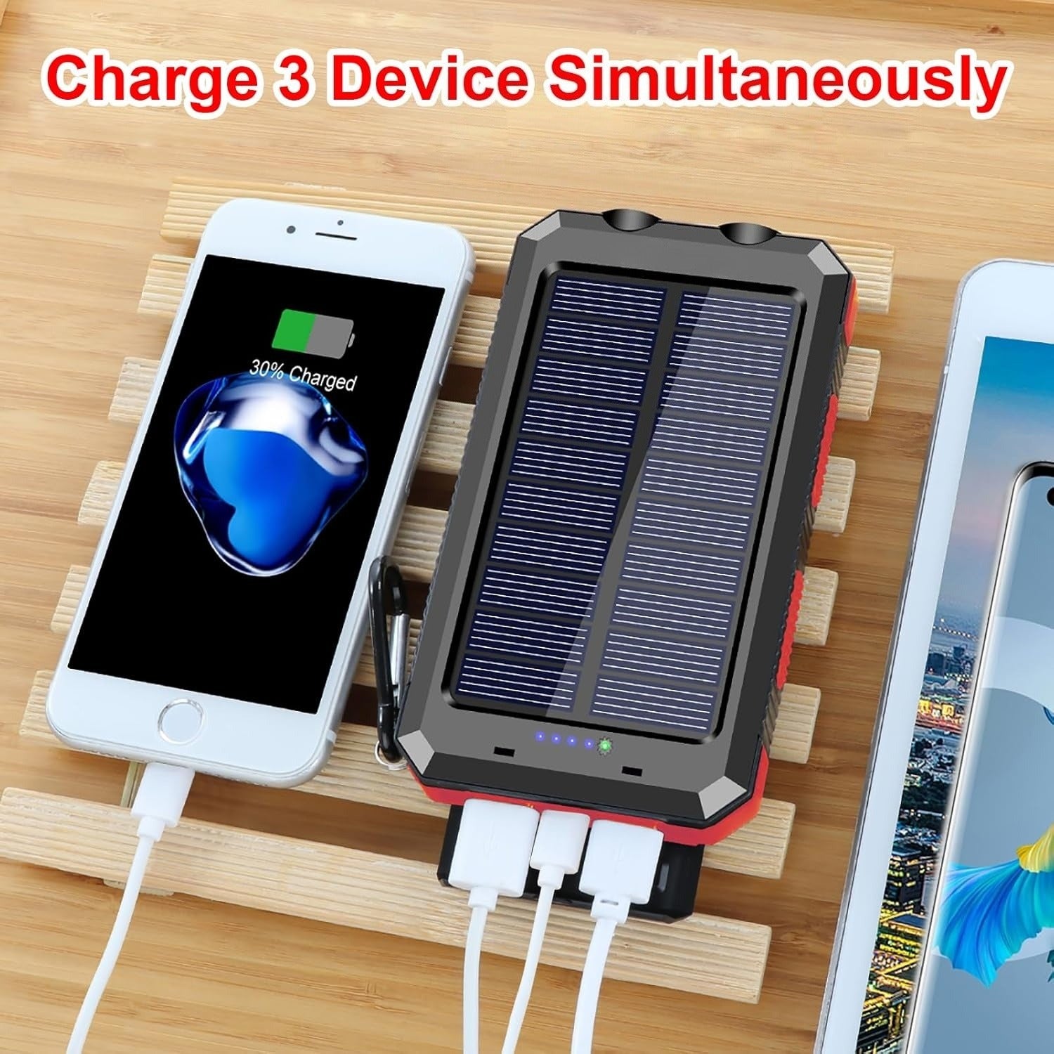 [Outdoor Camping] 20000Mah USB Portable Charger Solar Power Bank, Dual 5V USB Port Output for All Mobile Devices Built-In Flashlight with Compass for Outdoor Camping Emergency Use, Power Bank Portable Portable Power Bank Solar Power Bank Battery Power Ban