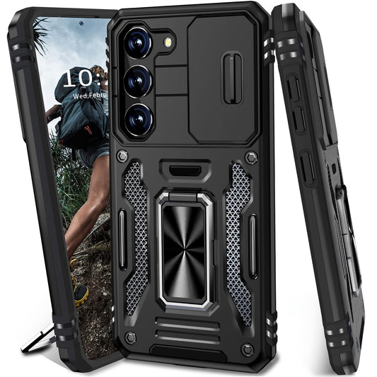 [Shockproof Magnetic Case] Phone Case - Suitable for Samsung Galaxy S24FE S23FE S22 S21FE Ultra A55 A54 A35 A34 A25 A24 A16 A15 A14 A06 A05 A05S 5G Series Heavy Duty Shockproof Magnetic 360° Rotating Ring Bracket Phone Case with Lens Sliding Window Protec