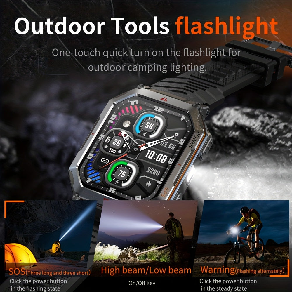 Outdoor Adventure Smartwatch, All-metal Body Design, Rugged And Durable, Built-in GPS For Accurate Positioning, IPX8 Waterproof, Altimeter And Barometer Compass, With LED Flashlight, Supports Making And Receiving Calls, Message Reminders
