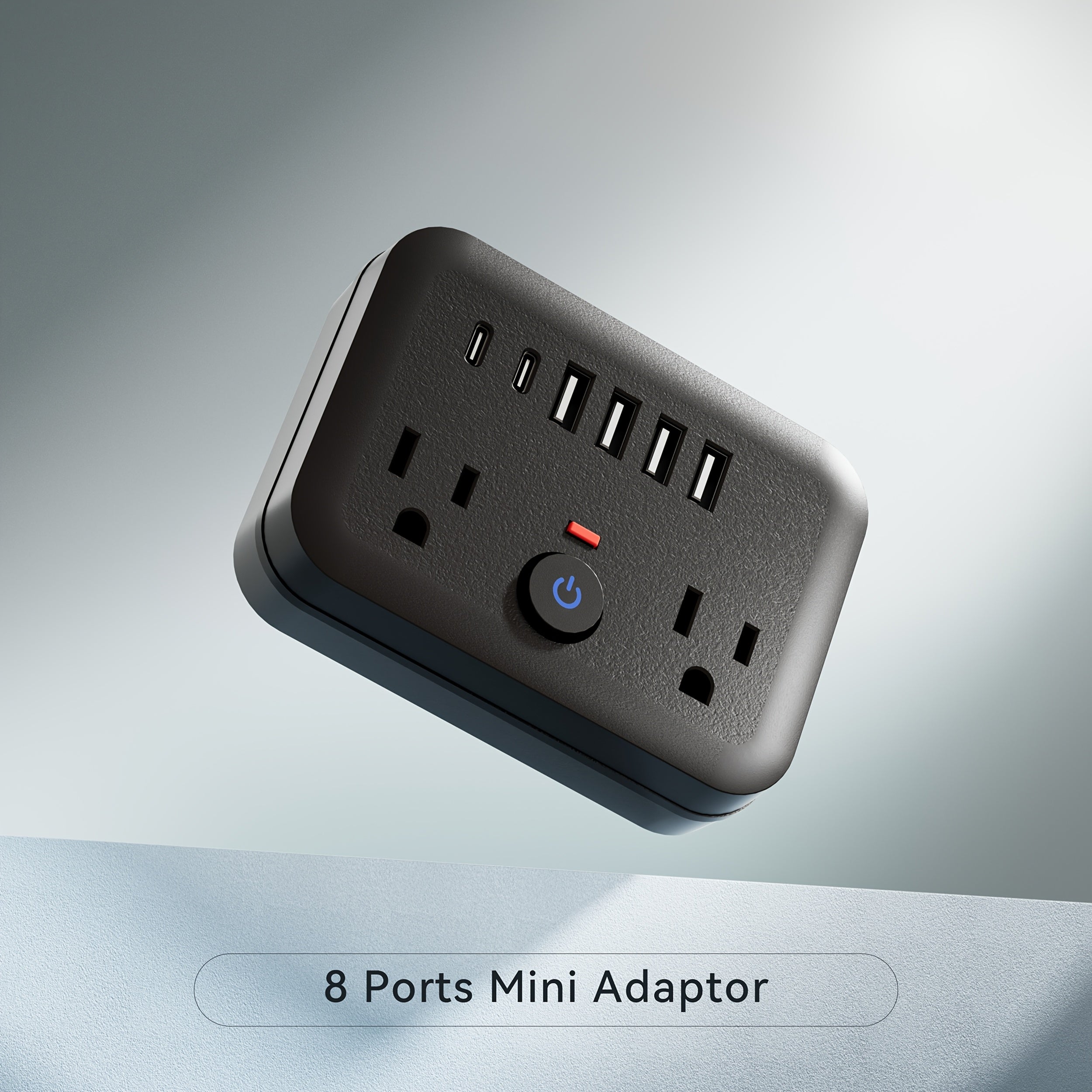 Mini Portable Surge Protector Power Strip, 8-in-1 Multifunction with 2 Outlets, 4 USB Ports, 2 USB-C Jacks, Overload Protection, US Plug, Wall-Mounted for Home, Travel, Office - Black & White, Travel Accessory | Sleek Black Design | Multi-port Surge