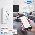 MOES Intelligent Wifi Wall Socket Featuring 2 Separate Outlets And a USB Port, Compatible with Alexa And Google Home for Voice Commands, Remote Management Through App, No Hub Needed, 15A 2.4Ghz Only