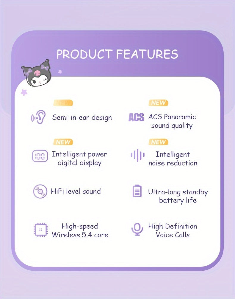 Sanrio Hellokitty Kuromi Cinnamoroll Wireless Bluetooth Earphones 3 Different Styles Available Cute Design Power Display Gaming Earplugs Unique Style Easy to Carry Smart Call Daily Exercise Outdoors to Study Holiday Gifts Or Attractive Birthday Gifts