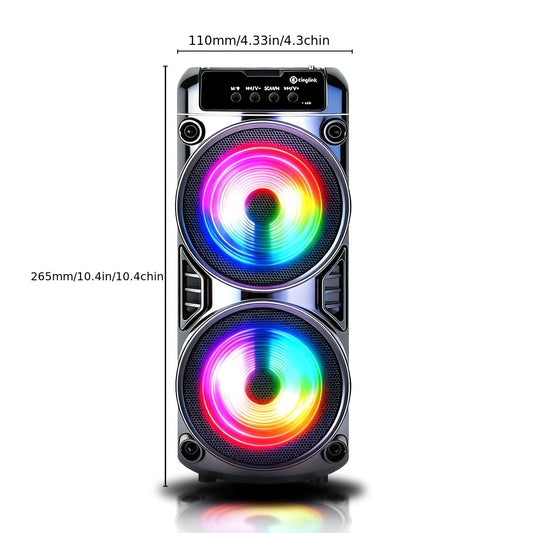 [Portable Wireless Speaker] Wireless Speaker, Portable Wireless Speaker With Colorful Lighting, Dual Subwoofer With Heavy Bass, FM Radio, MP3 Player, Supports BT/ TWS/FM/USB/AUX/TF/Microphone Input, Suitable For Home Parties, Holiday Gatherings, And Loud