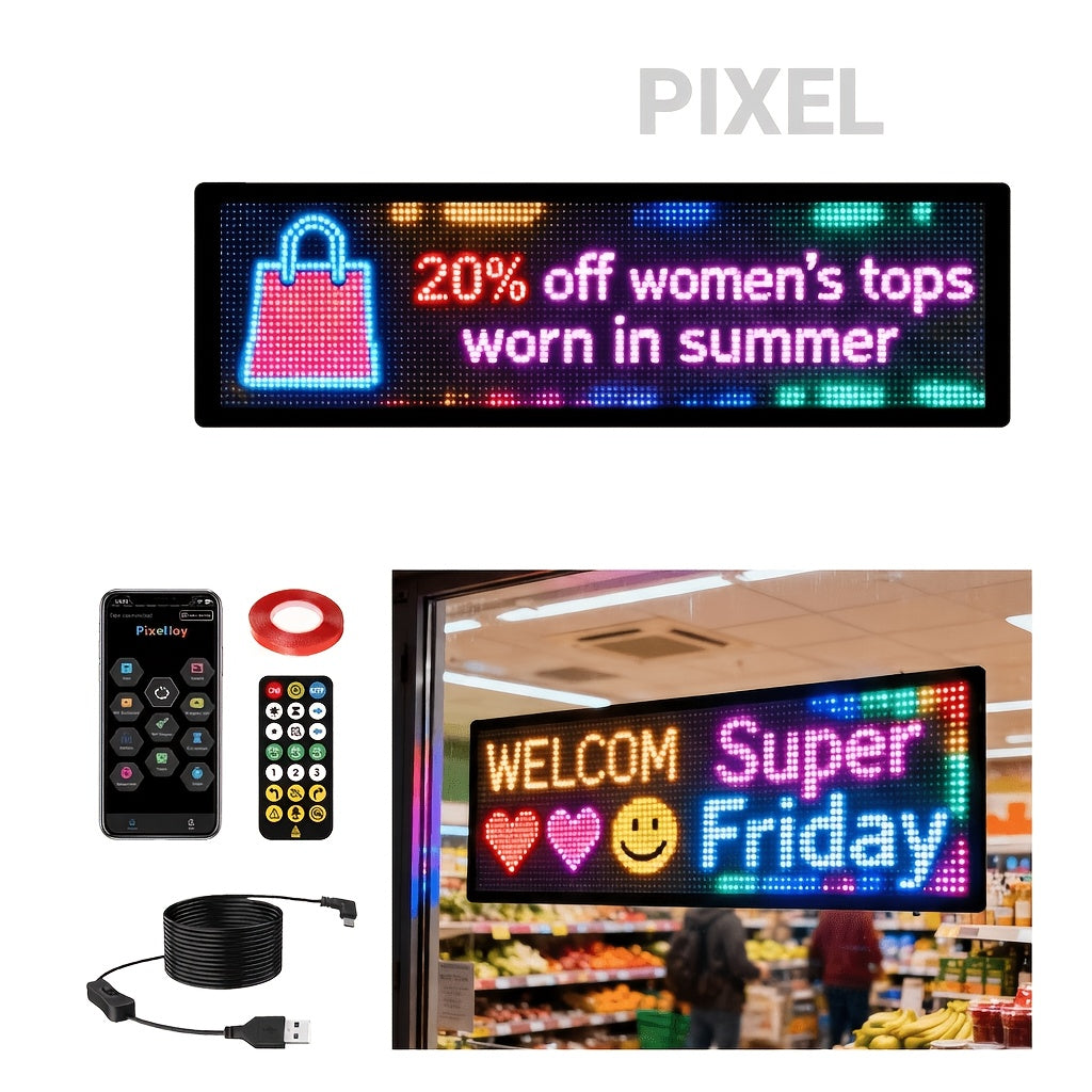 [Christmas] 1pc 16X32/16X64/16X96 LED 5V LED Fun Display, Devil's Eye Flexible LED Screen, Support Text/Picture/Gif, With App And Remote Control, Cable For Store/Car/Riding Fun Interactive Screen, Christmas Decorations
