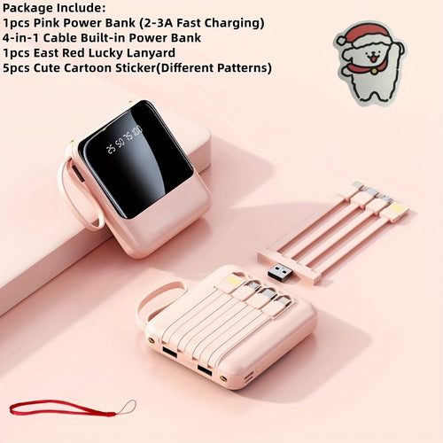 10000mAh This Mini Portable Power Bank Features A With A Built-in 4-in-1 Multifunction Cable. Supporting 5W Slow Charging/15W Fast Charging/22.5W Super Fast Charging, Perfect For Travel Business Keeping Your Devices Powered Anytime