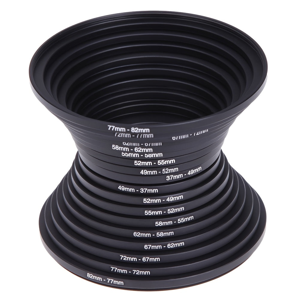 18pcs Set of Step-Up And Step-Down Lens Filter Adapter Rings for DSLR Camera Lenses, Ranging from 37Mm to 82Mm