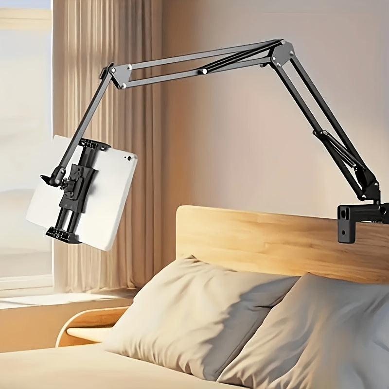 [Adjustable Tablet Stand] Large Adjustable Tablet Stand with Mechanical Cantilever Arm & Rotating Holder - Clamp Base Suitable for iPad, Smartphone, Bedside Desk Mount, Long Arm Phone Cradle for Office, Compatible for Tablet Holder for /Electronics