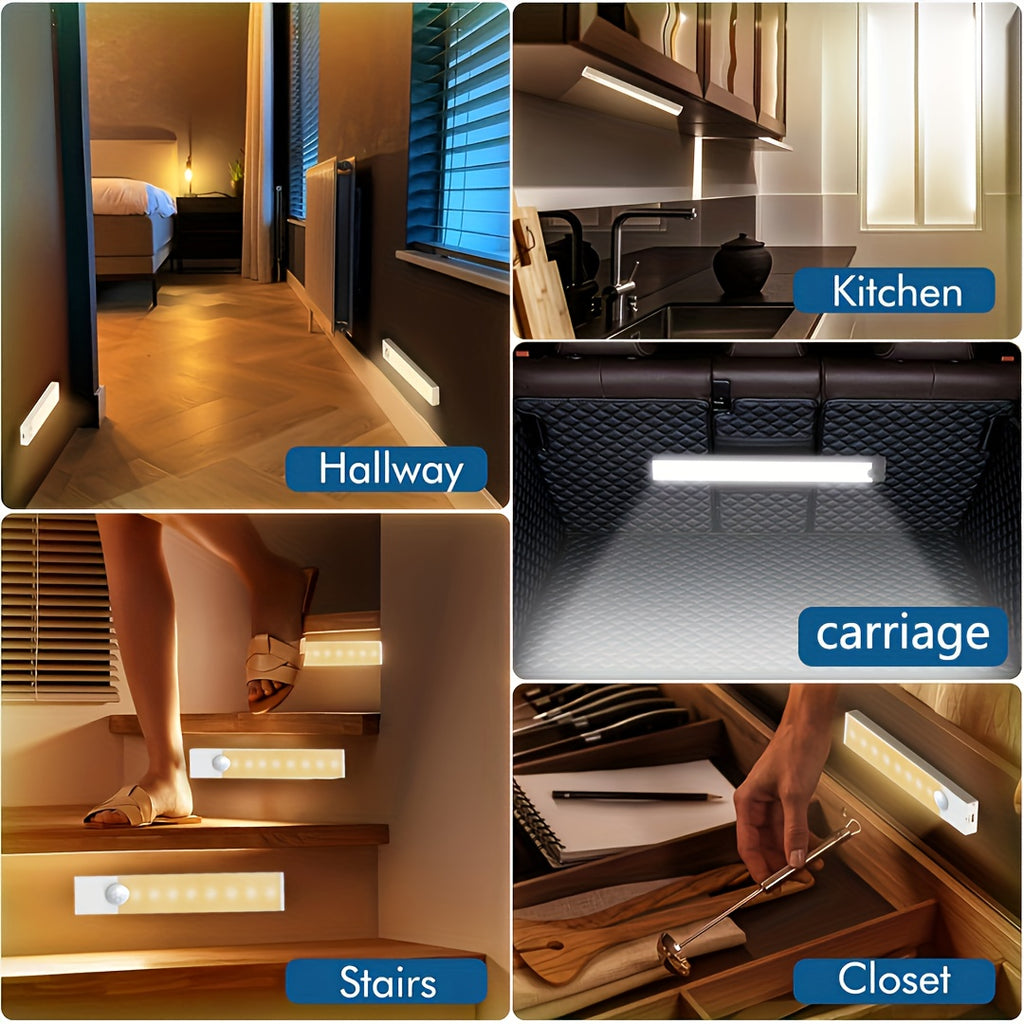 6pcs Intelligent LED Human Body Sensing Dimming Cabinet Lights, USB Charging, 3-speed Adjustable Mode, Wireless Night Lights Suitable for Bedrooms, Stairs, Kitchens, Smart Offices, Piano Rooms And Dance Studios, Bedside Reading Lights