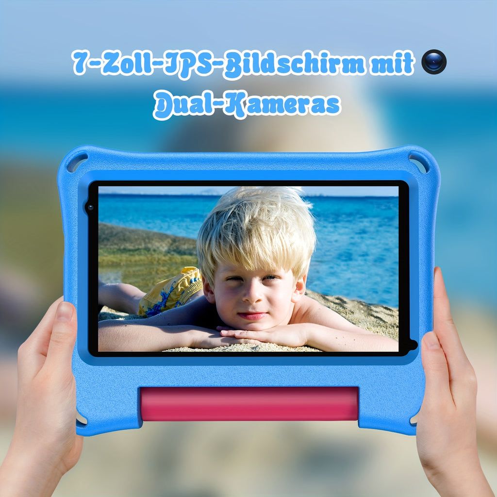 [Android 13, Portable] PRITOM Android 13 Kids Tablet Portable 7-Inch with Silicone Case, 4GB (2GB+2GB Expansion) RAM, 32GB ROM, Supports 1TB Expansion, Dual Wifi, Education, Parental Control, Tablet with Silicone Case, Quad-Core Processor, HD IPS Screen,