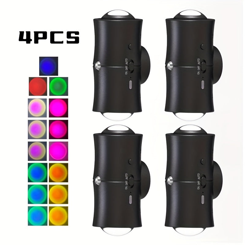 [2/4pcs RGB Motion Sensor Lights] Rechargeable LED Wall Lights with Motion Detection | Magnetic RGB Night Lights, Adjustable RGB Gradient Ambient Lighting, Battery Operated, Ideal for Bedroom, Living Room, And Cabinet Decoration