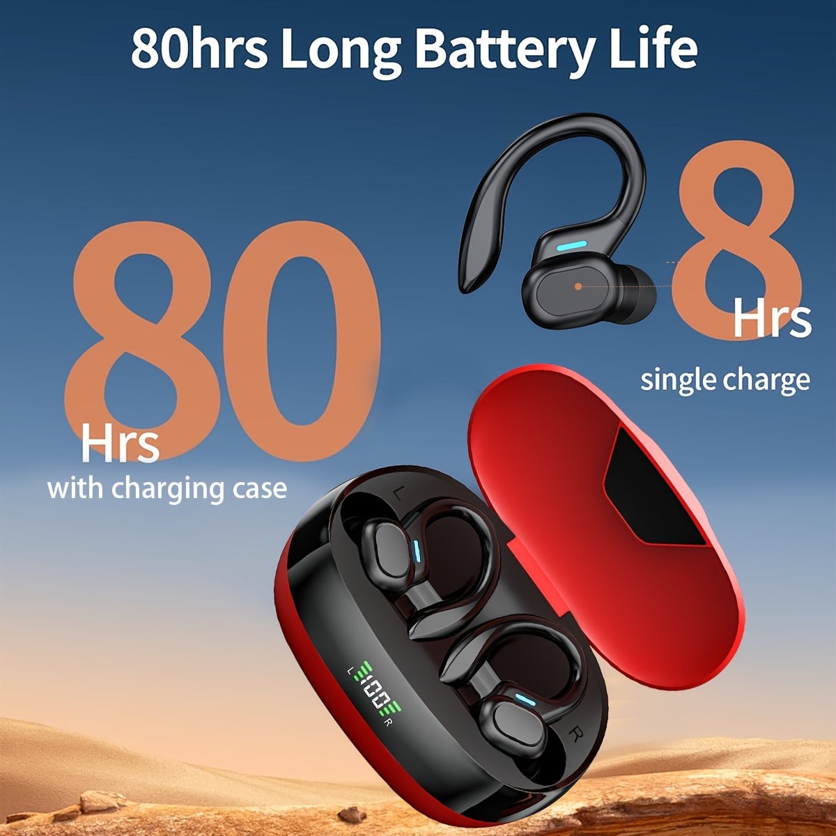 Completely Wireless Earbuds Featuring ENC Noise Cancellation, Touch Controls, Wireless Sports Earhooks, And an LED Display Charging Case. They Are Compatible with Mobile Phones, Support Type-C Charging