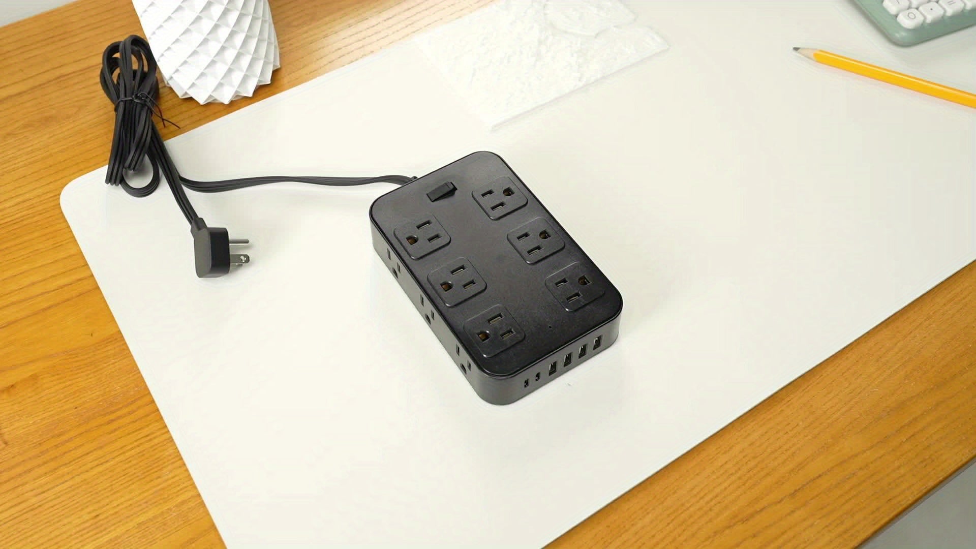 Multifunctional Surge Protector Power Strip, 12 Widely Distributed AC Outlets, 6 USB Charging Ports (4 USB A & 2 USB C)for Efficient Charging, Safe and Portable, Desktop Charging Station, Ideal for Home, Dorm, Office, and Travel Essentials