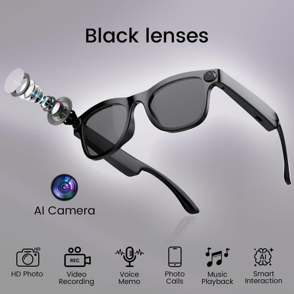 KLZO-AI Smart Glasses with 2MP HD Camera, Real-Time Voice Translation (100+ Languages), Bluetooth Calling & Music Player, Lightweight Wearable Recording Glasses Camera Glasses Ai Smart Glasses with Camera