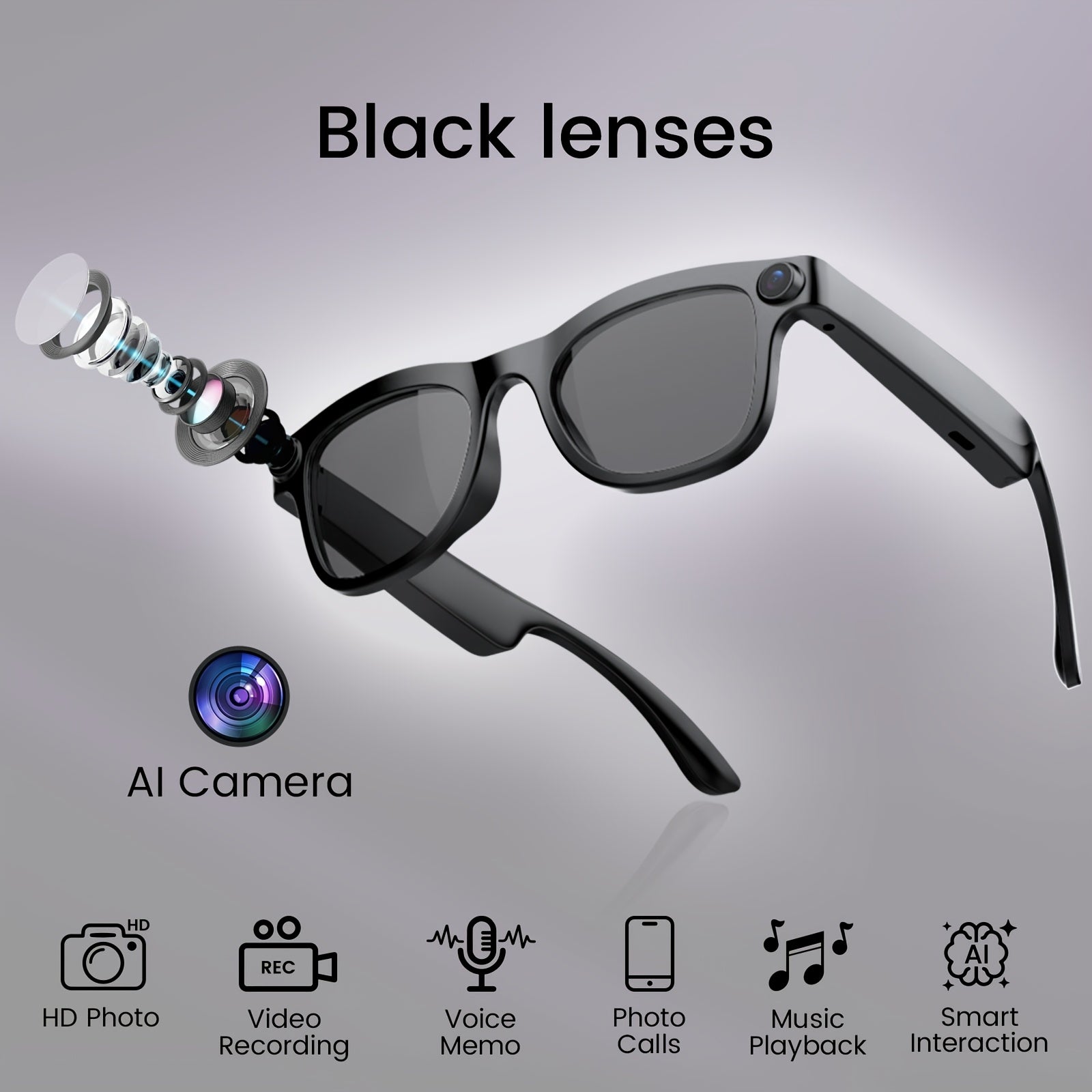 KLZO-AI Smart Glasses with 2MP HD Camera, Real-Time Voice Translation (100+ Languages), Bluetooth Calling & Music Player, Lightweight Wearable Recording Glasses Camera Glasses Ai Smart Glasses with Camera