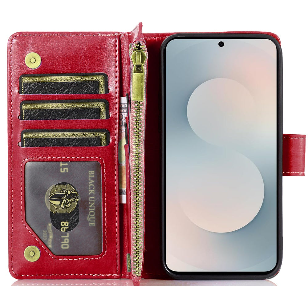 For Samsung Galaxy S25 FE Phone Case, Luxury Wallet Card ID Zipper Money Holder Case Cover