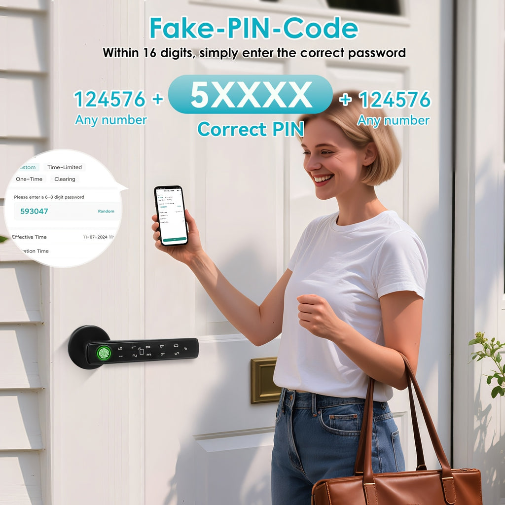 Smart Door Lock with Fingerprint Scanner, 5-In-1 Keyless Entry System (Fingerprint/Password/Nfc/ Backup/Physical Keys) - App-Controlled Deadbolt, Alexa Compatible, for Home/Apartment/Door, - (Keys Included)