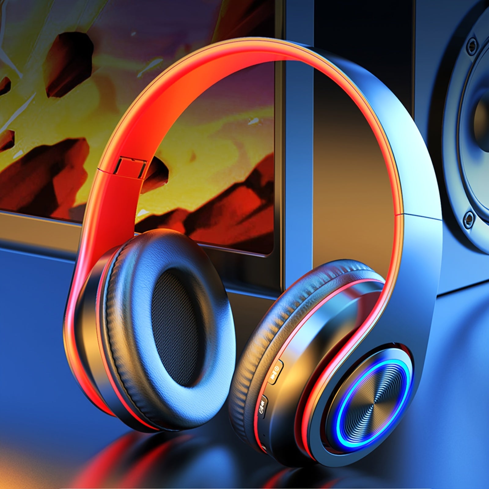 Wireless Headphones, 2025 NEW Headset Subwoofer 5.3 Mobile Computer Game Music Sports Over Ear Earphones, Headphones Wtih LED Light, Portable Folding Headphone Active Noise Canceling Headphones, Wireless Headphones with Deep Bass, USB Rechargeable