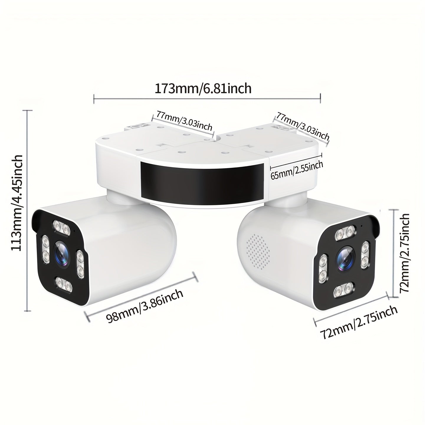 PHANSATIM 8MP Smart Wireless Wifi Security Camera Indoor & Outdoor, Dual Lens PTZ Surveillance Cameras Inside And Outside, Waterproof 360° Panoramic View External Corner Mount With Double Bullet Cam, Full Color Night Vision