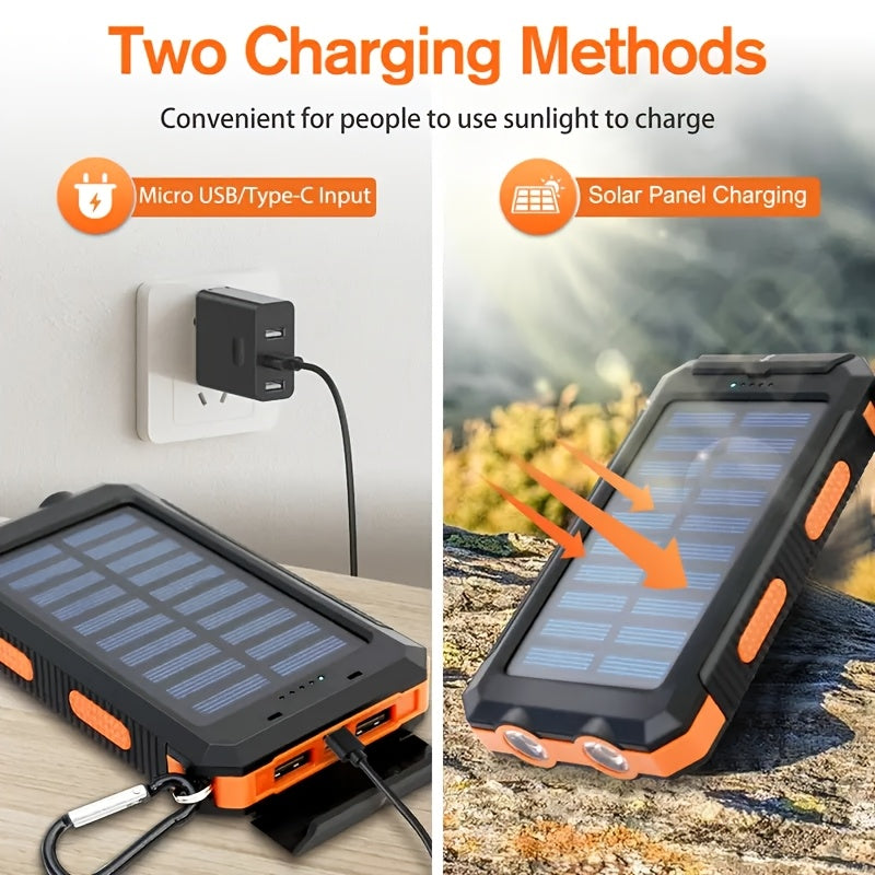 29800Mah Portable Charger Solar Power Bank, Camping External Backup Battery Pack Dual 5V USB Ports Output, for All Cell Phone for All Mobile Devices Built-In Dual Super Bright Flashlights, with Compass Outdoor Emergency Use, Portable Power Station