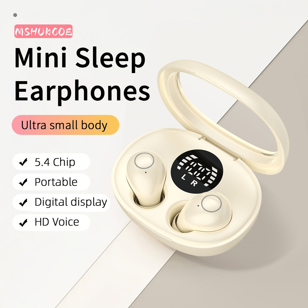 MSHUKCOE Ultra Compact Mini Wireless In Ear Wireless Earphones 5.4- True Wireless, Noise Cancelling, High Fidelity Sound Quality, All Day Invisible Design, Touch Control, USB-C Charging, Choice For Running And Sleeping, Compatible With All Phones