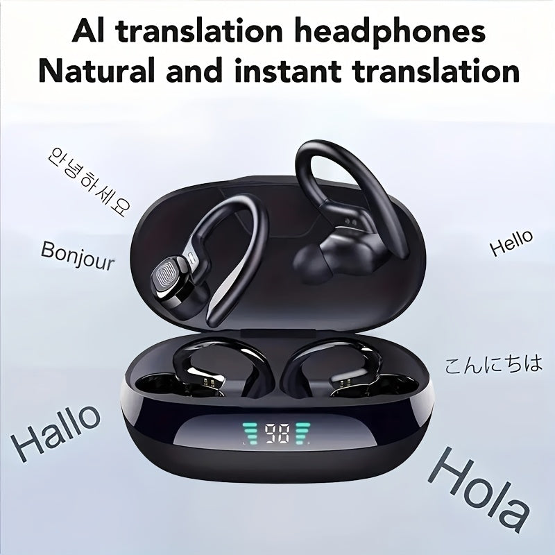 True Wireless Earbuds, Wireless 5.4 TWS Earphones with Mic | Sport Earhook Headset, Stereo In Ear Headphones with LED Display Charging Case, Non, Noise Cancellation for Voice Calls, Touch Control, Lithium Polymer Battery