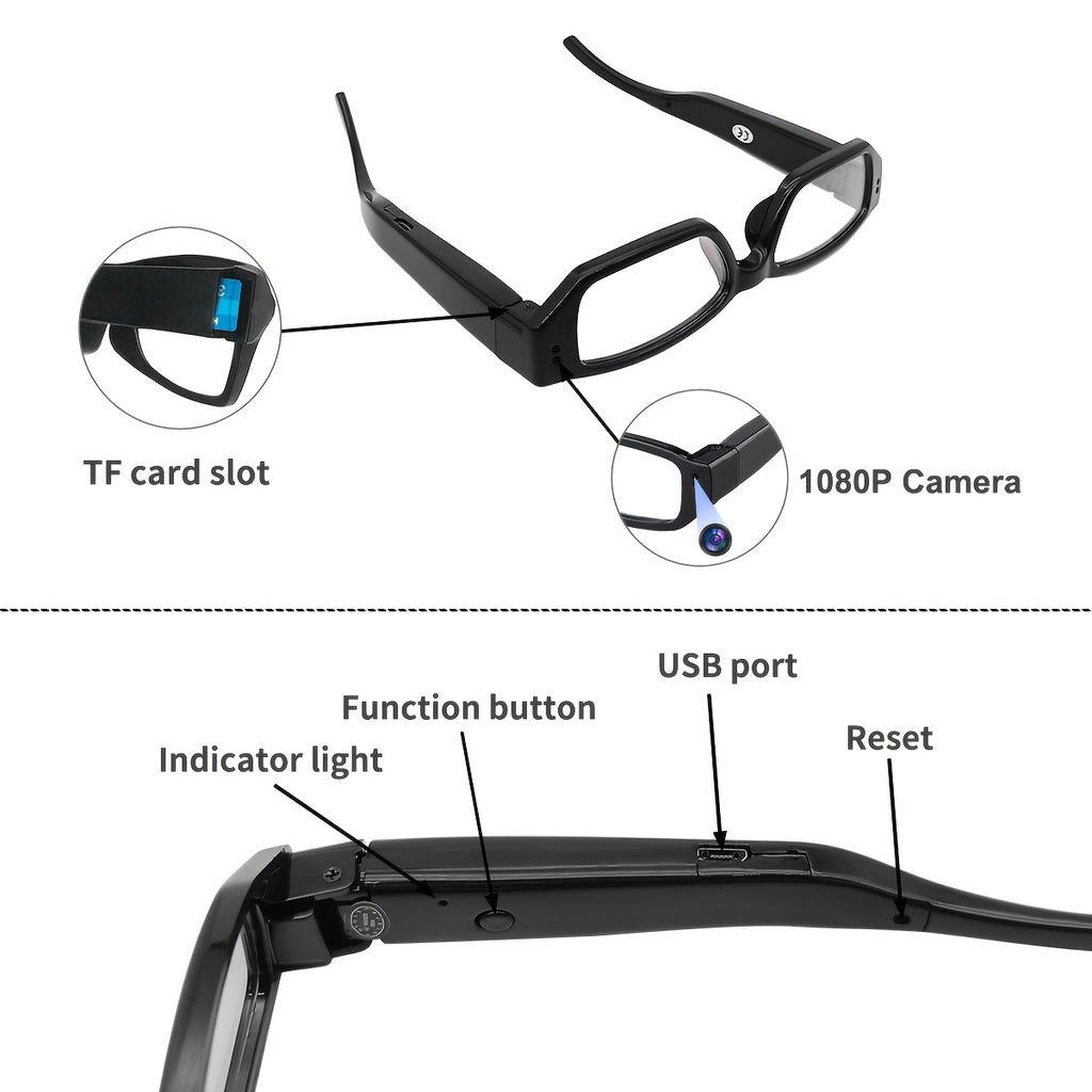 1pc Of Smart Glasses with Camera, 1080P High-definition Camera, Digital Video Recorder Camera Glasses, Eye Protection DV Camera Glasses, Recording Glasses, Portable Camera Ultra Clear Camera Glasses, with TF Storage Card, Long-lasting Battery Life