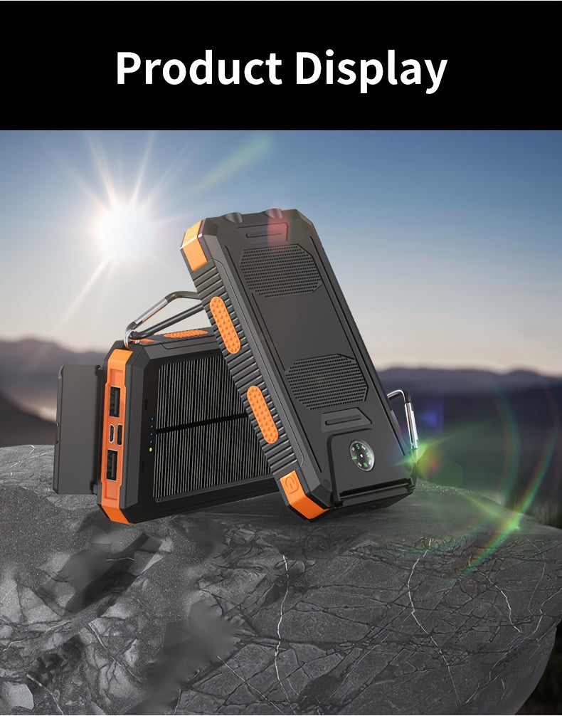 20000mAh Portable Solar Power Bank, Portable Solar Mobile Phone Charger, Camping External Battery Charger for Mobile Phones, 2 USB/ LED Flashlights with Compass for Outdoor Activities