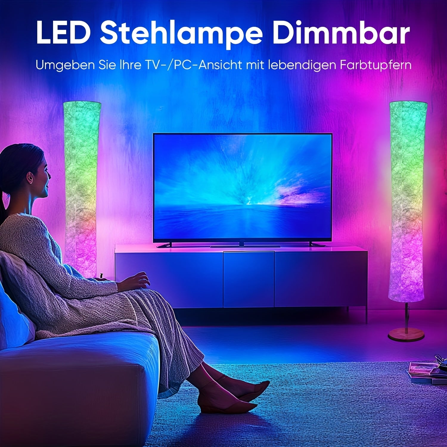 1/2pcs Led Smart Floor Lamp, E-Sport Room Lamp, with 16 Million Colors And Scene Modes, Music Sync And White Fabric Shade, Smart Floor Lamp, Standing Lamp for Living/Game Room Bedroom, with App/Remote Control