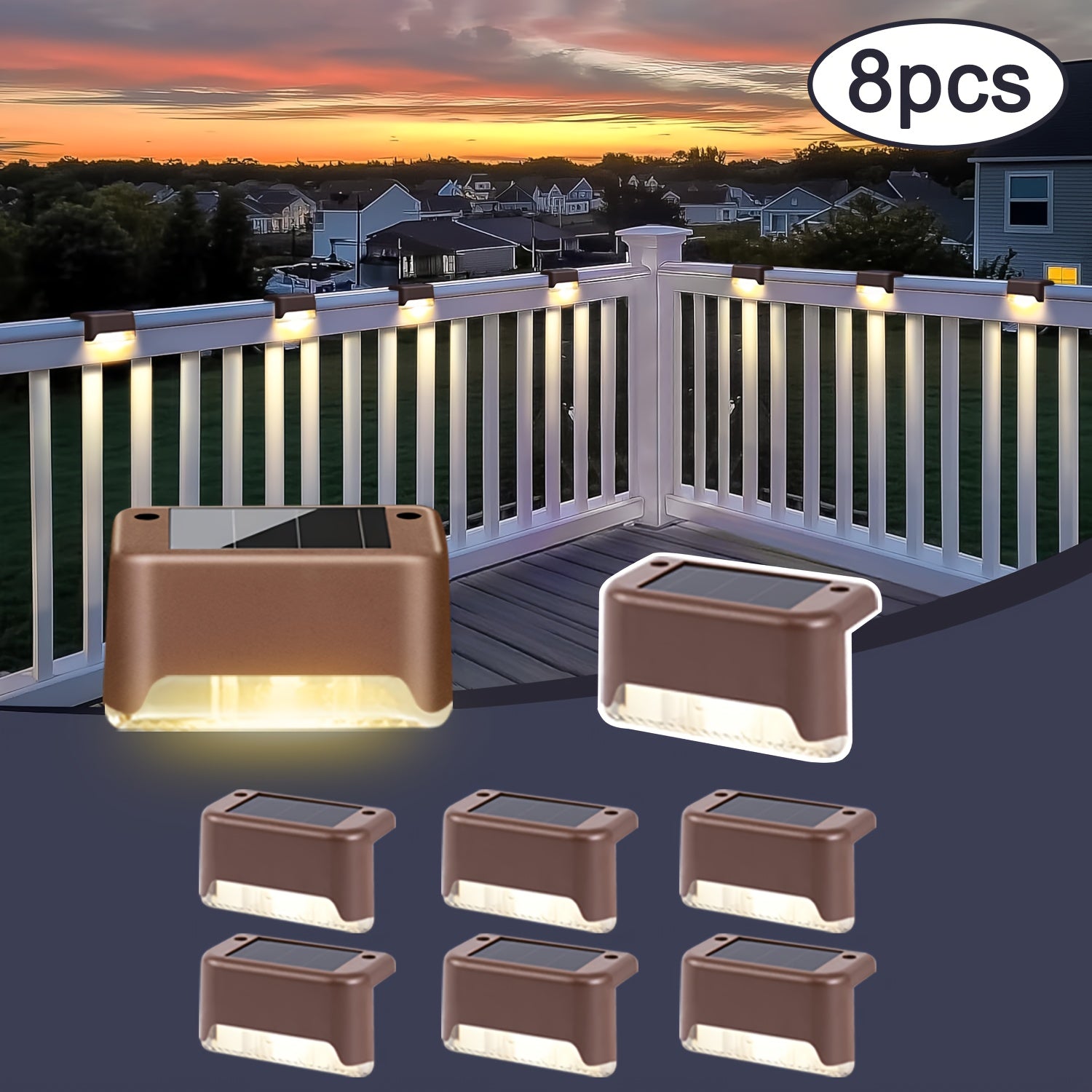 [Solar LED Roof Lights] Solar Deck Light 32pack/16pack/8pack Solar LED Roof Lights, Automatic Switch on and Off, 12-hour Lighting of Outdoor Stairs, 800mAh Fences and Passages, Warm White Light, Easy to Install, Very Suitable for Commercial Spaces Such as