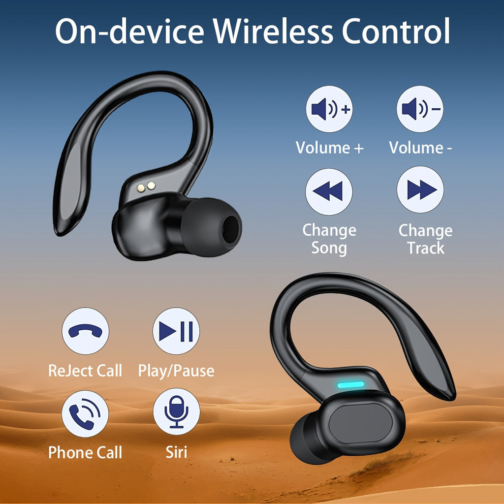 Completely Wireless Earbuds Featuring ENC Noise Cancellation, Touch Controls, Wireless Sports Earhooks, And an LED Display Charging Case. They Are Compatible with Mobile Phones, Support Type-C Charging