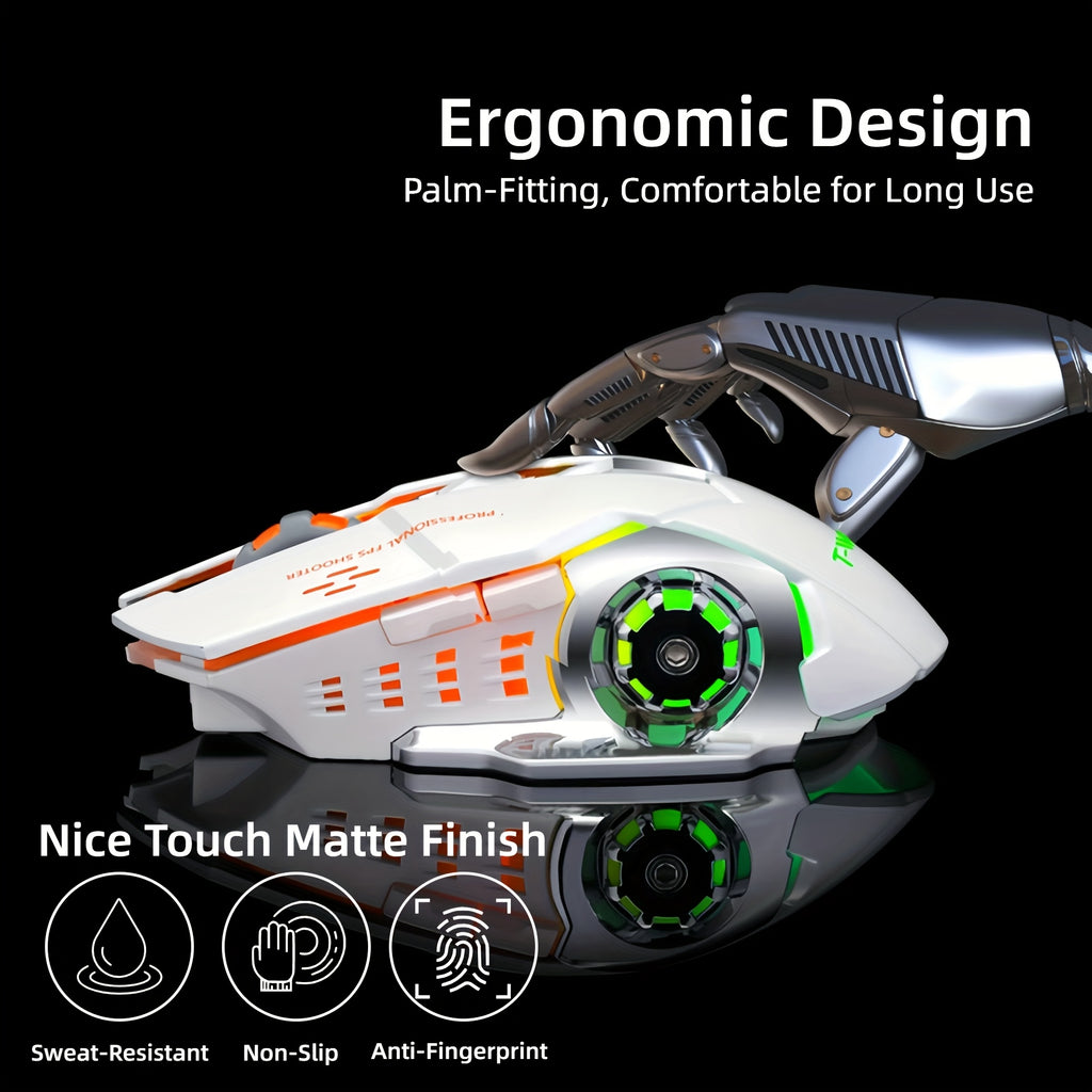 Silent Wireless Mouse - T-WOLF Rechargeable BT5.0 + 2.4G Dual-Mode Office Mouse, Full-Size Ergonomic Comfort for Extended Work, Study & Gaming, RGB Aesthetic Desk Setup Accessories, Back to School Gift