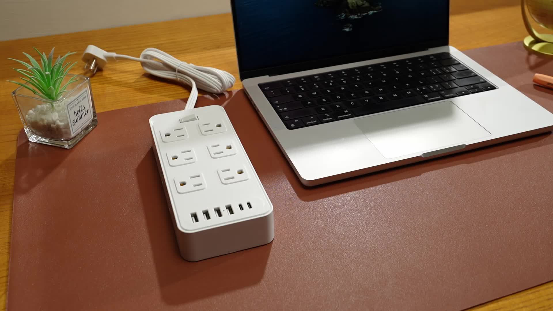 Compact Power Strip Surge Protector, 18in 1 Charging Station, with 12 AC Outlets and 6 USB Charging Ports (4 USB A & 2 USB C), Flat Plug, 5ft PVC Extension Cord, Fire-Resistant Suitable for Home, Office And Travel