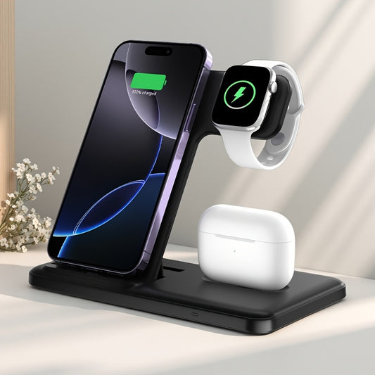 Wireless Charger for Iphone Series 16 15 14 13 12 11 Pro Max Plus XR 8, 3 in 1 Charging Station Stand for Iwatch 10/9/8/7/6/5/4/3/2/Ultra/Se, for Airpods 3/2/Pro, for Earbuds with Typec Interface