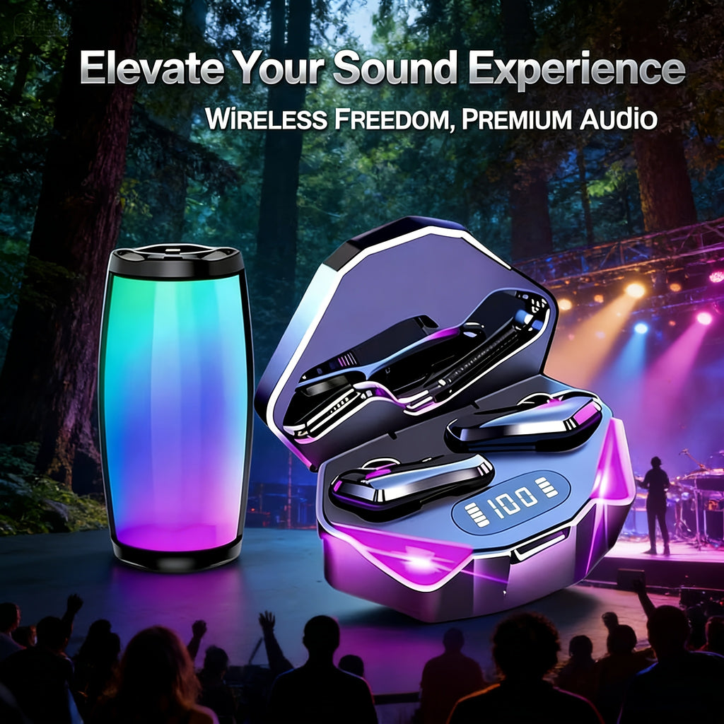 3/4pcs Set (1 Touch Control Black Gaming Headset + 1 Smart Speaker + 1 Wireless Bluetooth Earbuds with Free Fashion Watch) New High-Quality Luminous Gaming Headset (No Gift Box), Long-Lasting. Surround Sound, Immersive Experience. No Gift Box