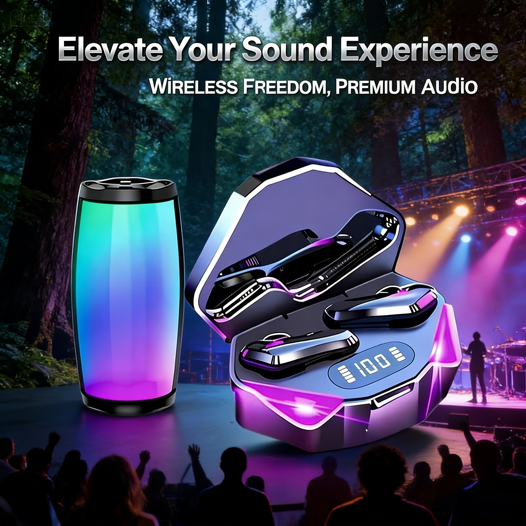 3/4pcs Set (1 Touch Control Black Gaming Headset + 1 Smart Speaker + 1 Wireless Bluetooth Earbuds with Free Fashion Watch) New High-Quality Luminous Gaming Headset (No Gift Box), Long-Lasting. Surround Sound, Immersive Experience. No Gift Box
