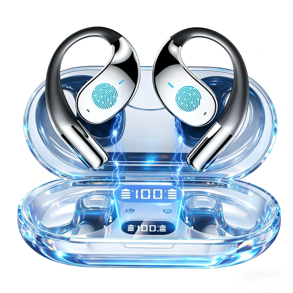 Wireless Bone Conduction Headphones Bluetooth 5.4, Open Ear Sports Earbuds with 80H Battery & LED Display, Stereo Bass Noise Cancelling Mic, Ideal Father's Day Gift for, Independence Day Gift