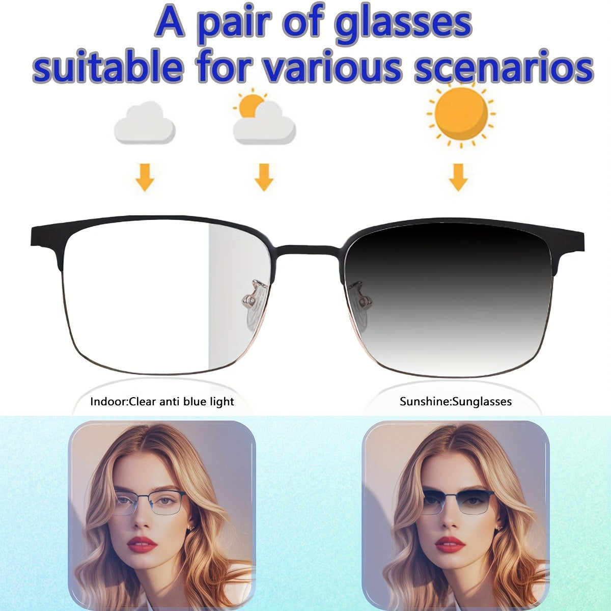 New Smart Glasses with Auto-tinting Lenses That Automatically Transform into Fashion Glasses in Sunlight. Built-in Microphone and Speaker for HD Voice Calls and HiFi Music Quality. Smart Audio Glasses, Ideal for Sports, Driving, Fishing, and Daily