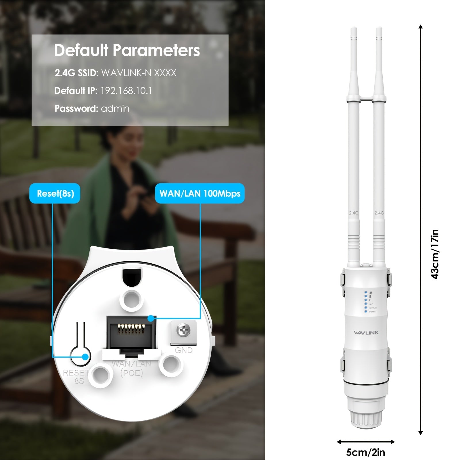 WAVLINK N300 Wireless Access Point With PoE Powered, WAN/LAN Port, Wi - Fi Extender Long Range With AP/Router/Repeater Modes, 2x7 DBi Directional Antennas