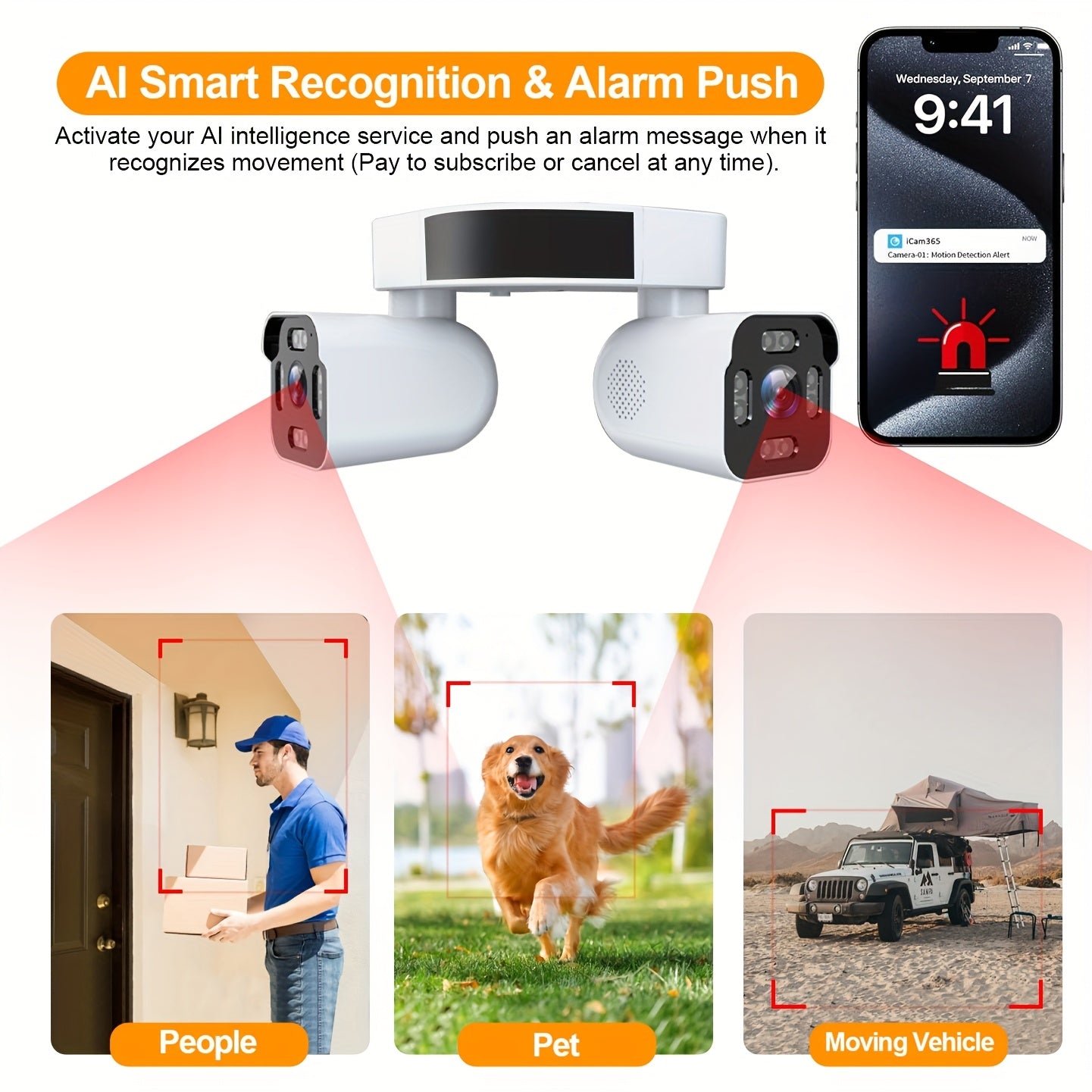PHANSATIM 8MP Smart Wireless Wifi Security Camera Indoor & Outdoor, Dual Lens PTZ Surveillance Cameras Inside And Outside, Waterproof 360° Panoramic View External Corner Mount With Double Bullet Cam, Full Color Night Vision