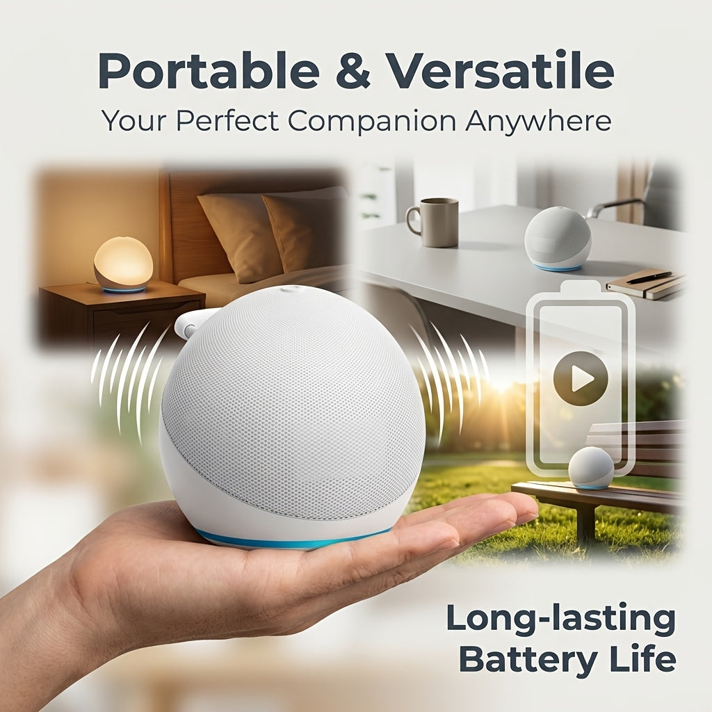 Spherical 5Th Gen Alexa Dot Smart Speaker with RGB LED Light, Wireless Subwoofer, TWS Connection, And Portable Base