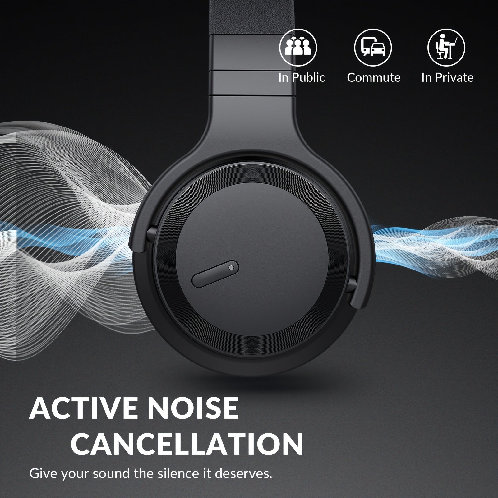Active Noise Cancelling Headphones Wireless Headphones with Rich Bass, Clear Calls, 30 Hours Playtime, Comfort Fit, Black