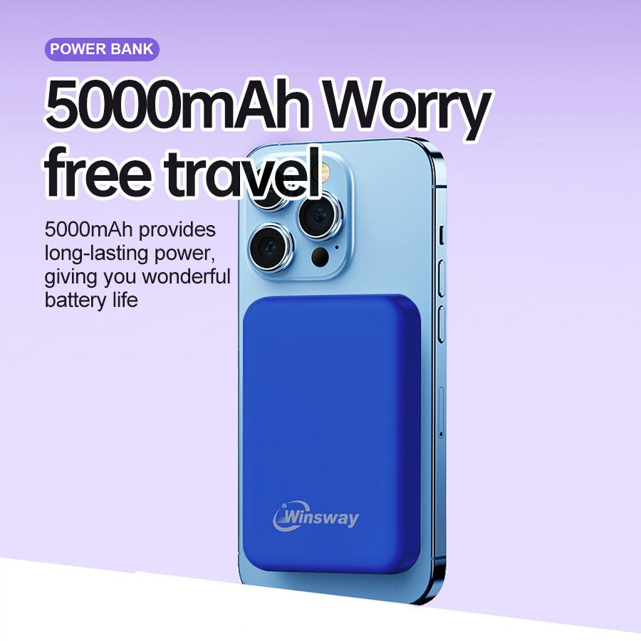 Winsway 5000mAh magnetic mini mobile power bank, supports PD and QC 3.0 fast charging, colorful and versatile, suitable for iPhone 17/16/15/14/13 series