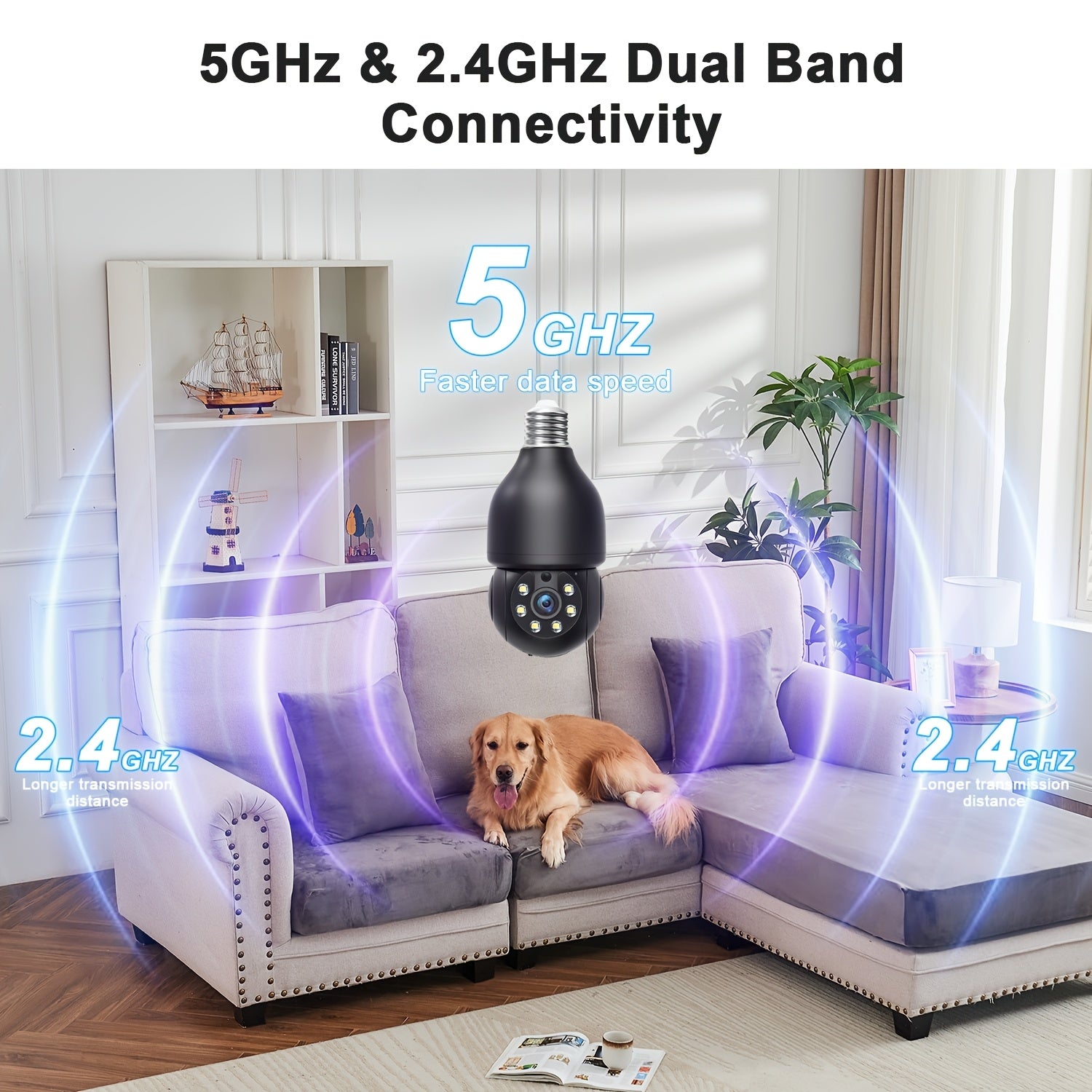 5MP High-definition Smart Bulb Camera, Cat/dog Monitoring Camera, 360° Panoramic Pan-tilt, 5G/2.4G WiFi, Wireless Indoor Use, Color Night Vision, with Motion Detection Alarm, Remote Two-way Voice, Very Suitable for Pet Monitoring, Mothers Day Gift