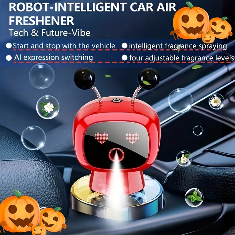 Robot Smart Car Air Freshener, USB Charging Design, Automatic Fragrance Spraying When The Car Starts And Stops, AI Expression Changes In Fun, Four Levels Of Fragrance Concentration Can Be Adjusted At Will, Ideal Car Decoration, The Best Gift