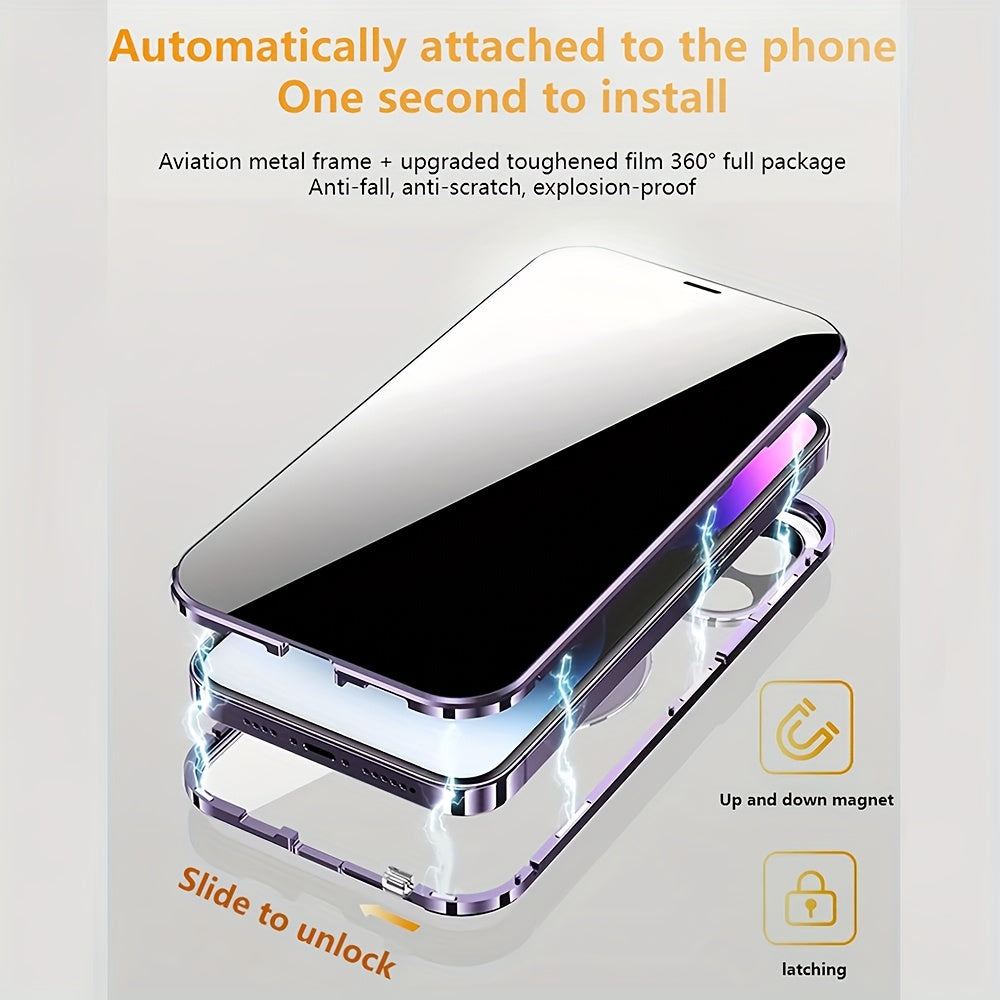 Phone Case - All-Inclusive Phone Case for Iphone 16, Magnetic Double-Sided Glass Privacy Case for Iphone 12, 13, 14, 15 And 16 Pro Max Plus with Security Lock And Compatible with Kickstand And Camera Lens Protection. 15Promax, 16Plus, 16Pro