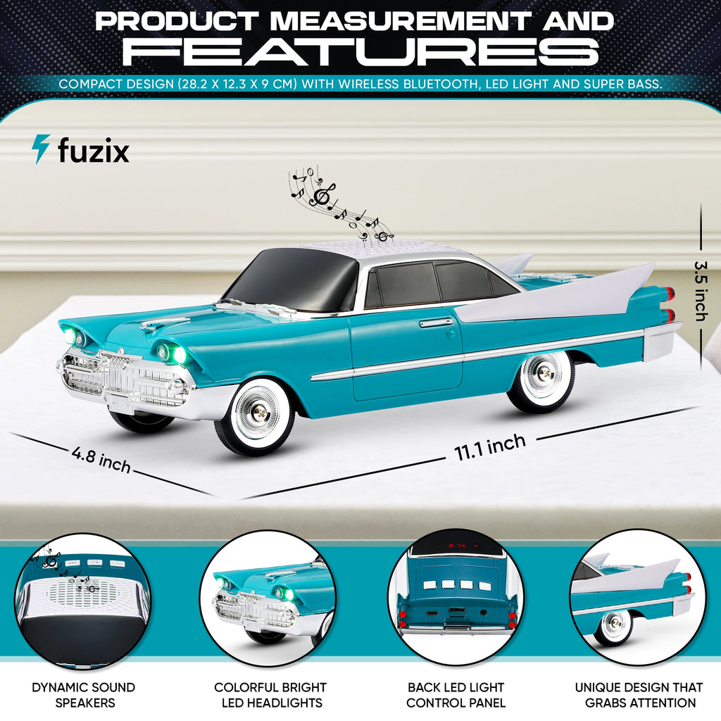 Fuzix WS-1965 Car Bluetooth Portable Speaker, Retro Car-Style Wireless Stereo Speaker with LED Headlights and Taillights, AUX/USB/TF/FM Radio Playback, Rechargeable Battery, High-Power Clear Sound, Multiple Playback Modes, Perfect Festival Gift, Ideal for